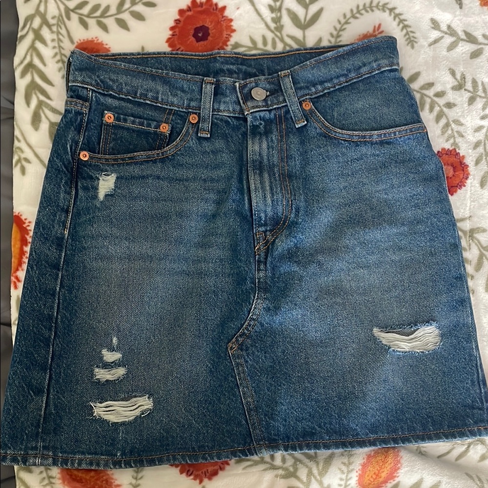 Denim Distressed Skirt